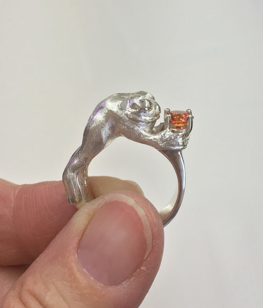 Fairytale Romance - Sterling silver frog ring with gemstone