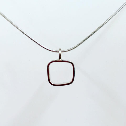 Square - Sterling silver pendant on 16 inch snake chain