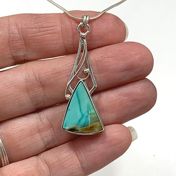 Blue Horizon - Sterling silver filigree with Opalized Wood