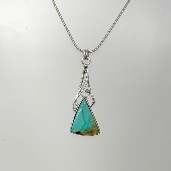 Blue Horizon - Sterling silver filigree with Opalized Wood